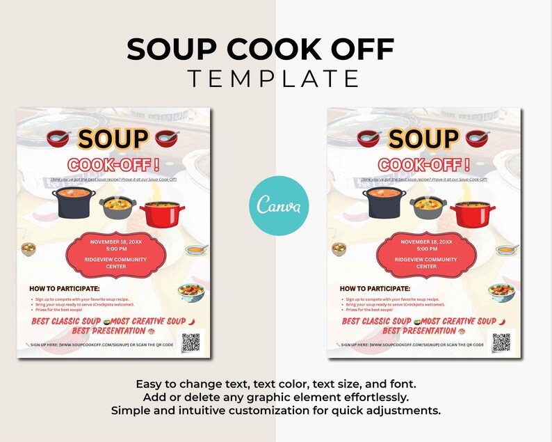 Editable Fall Soup Cook off Flyer, Soup Work Competition, Canva ...