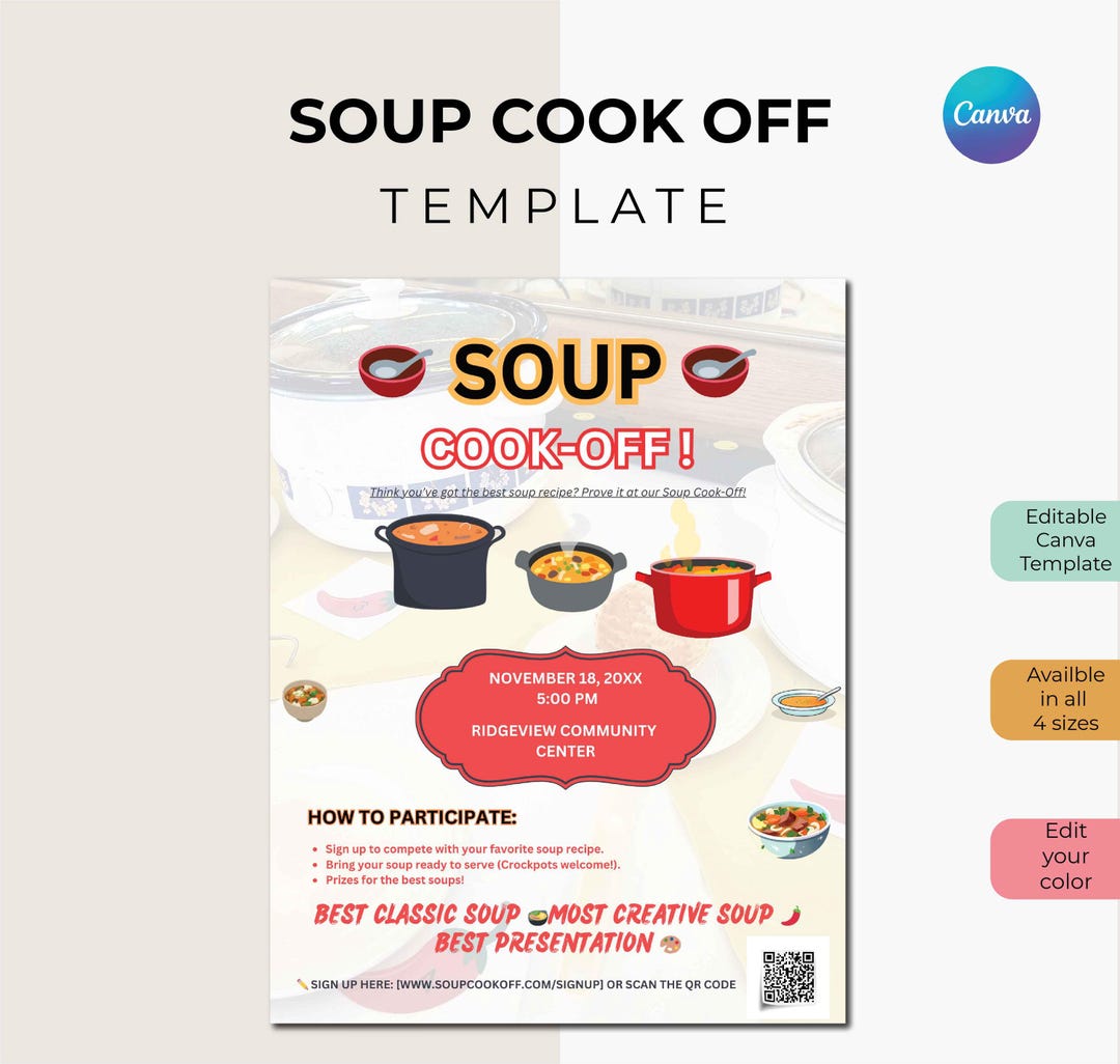 Editable Fall Soup Cook off Flyer, Soup Work Competition, Canva ...