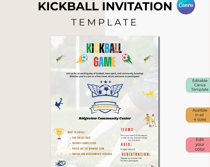 Editable Kickball Invitation Template, Kickball Invitation, Kickball ...