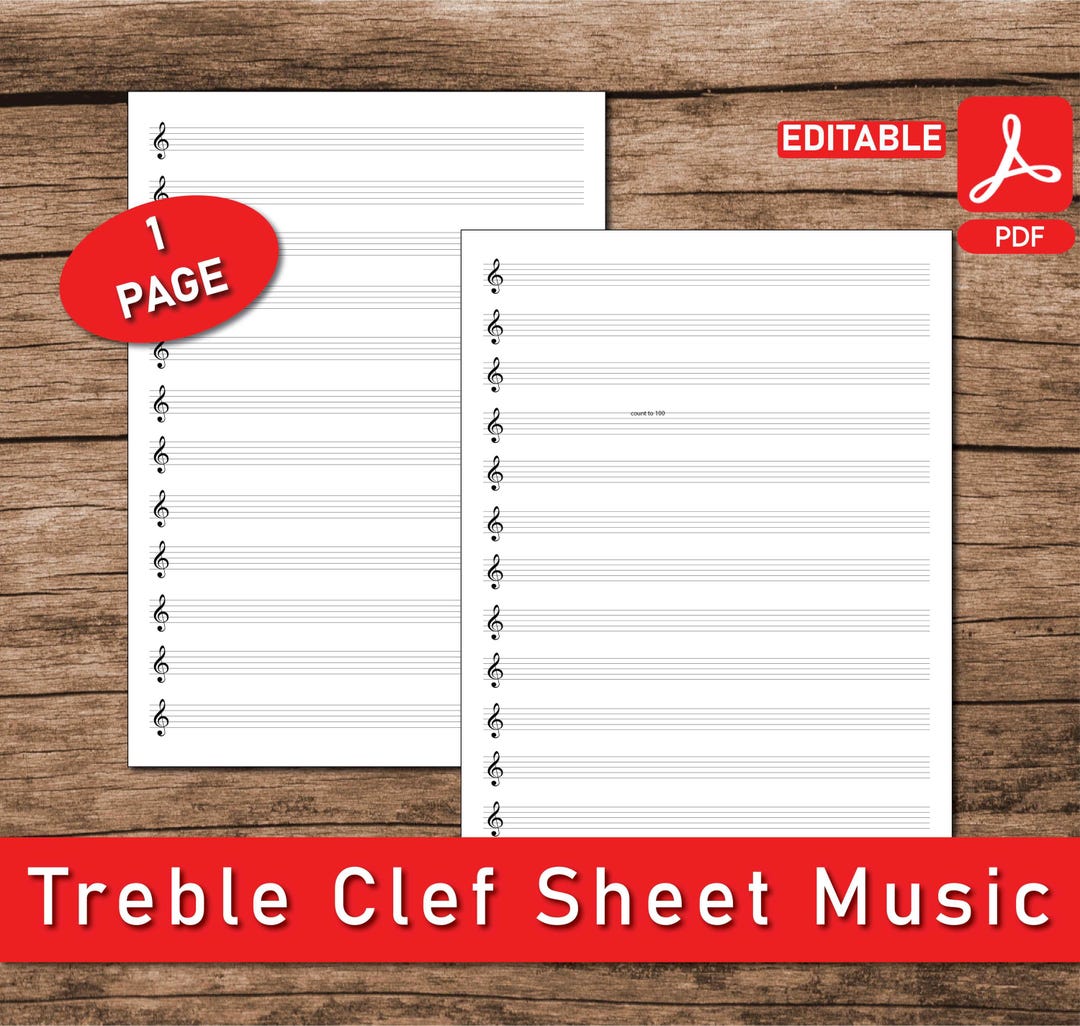 Printable Treble Clef Sheet, Blank Sheet Music, Music Manuscript Paper ...