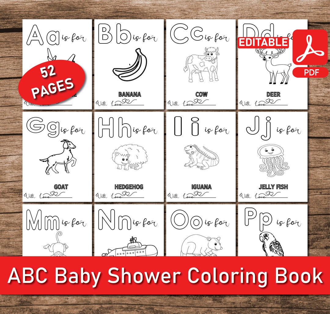 ABC Baby Shower Coloring Book, Baby's First Abc Book, Animal Alphabet ...