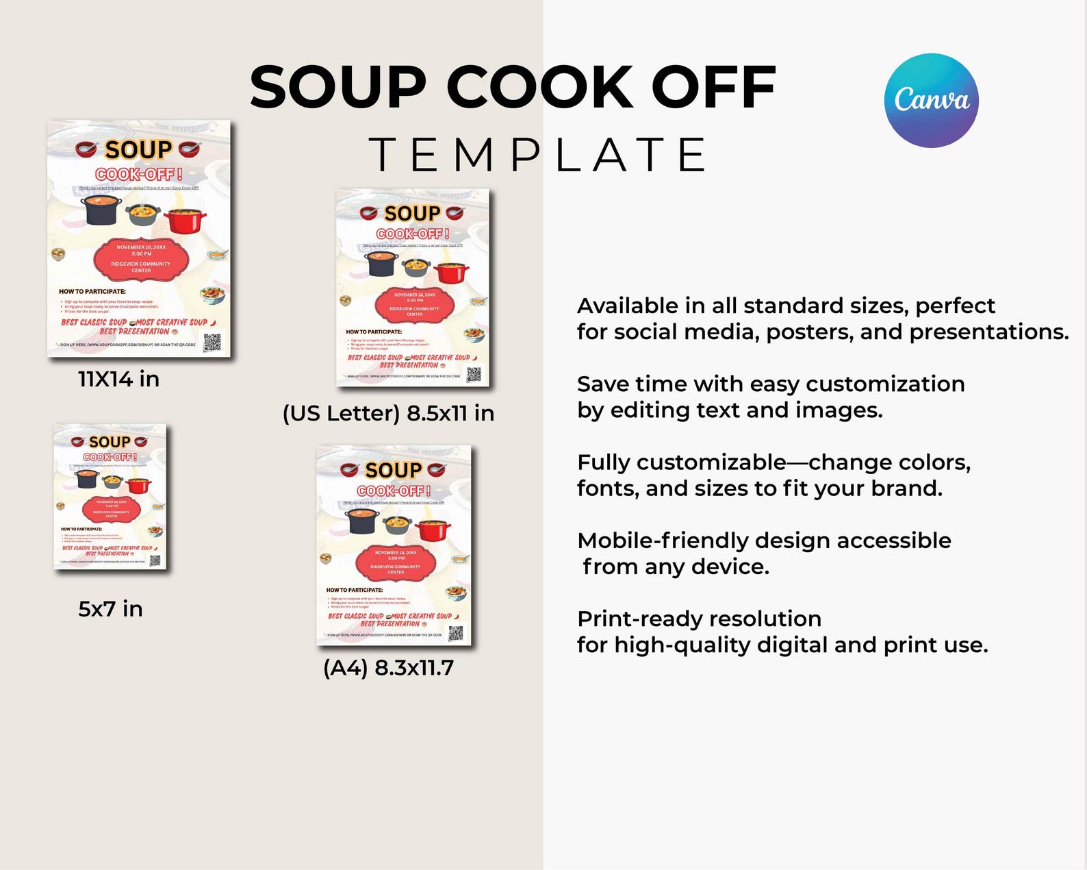 Editable Fall Soup Cook off Flyer, Soup Work Competition, Canva ...