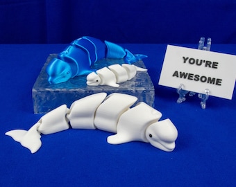 Beluga Whale Figurine – Articulated Ocean Decor | 3D Printed + Optional Custom Message!