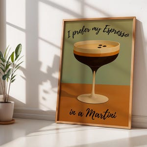 Espresso Martini Poster, Retro Coffee Bar Art, Mid Century Cocktail Print, Kitchen Wall Decor, Funny Drink Quote Poster