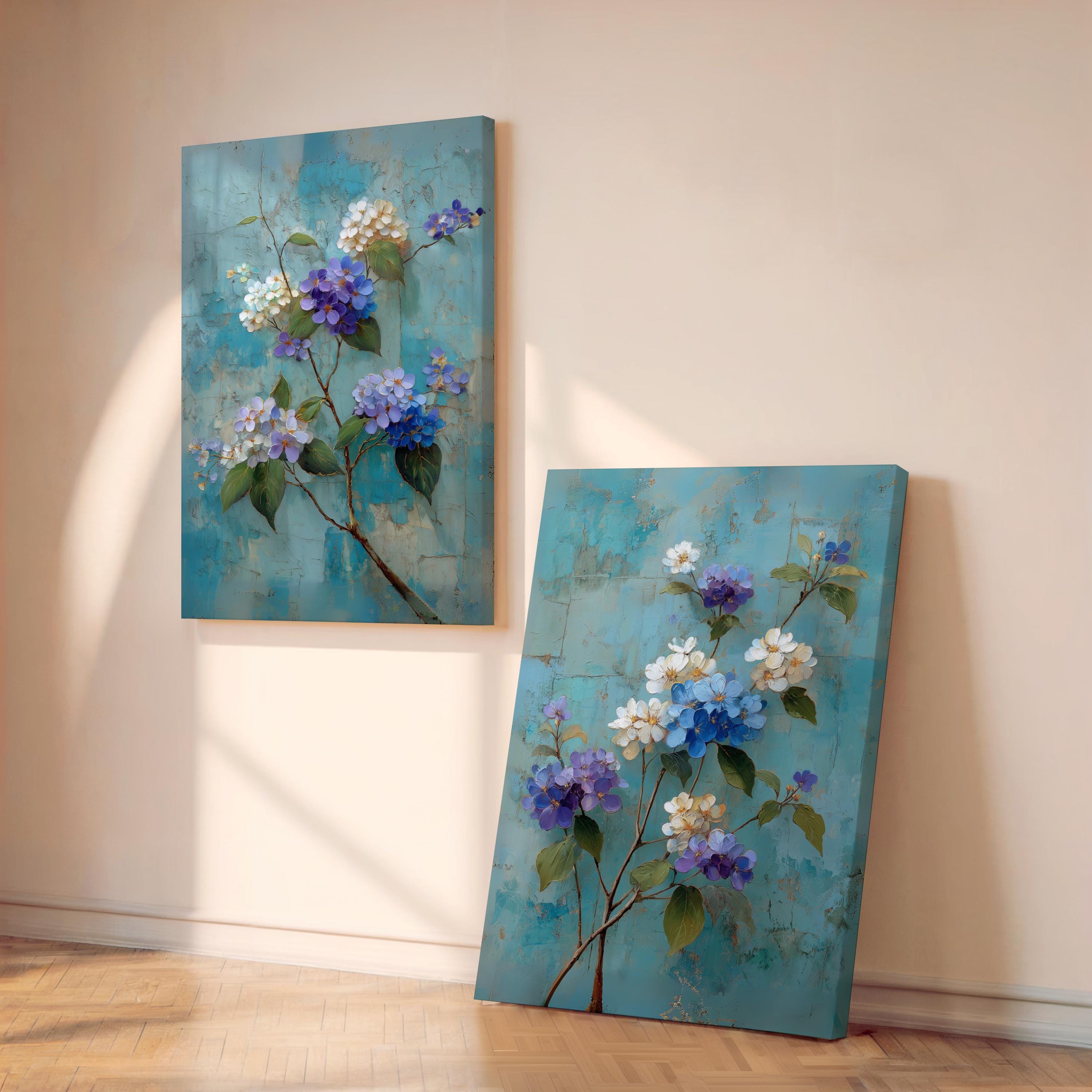 Chinoiserie Floral Wall Art Set of 2, Blue & Purple Hydrangea Prints ...