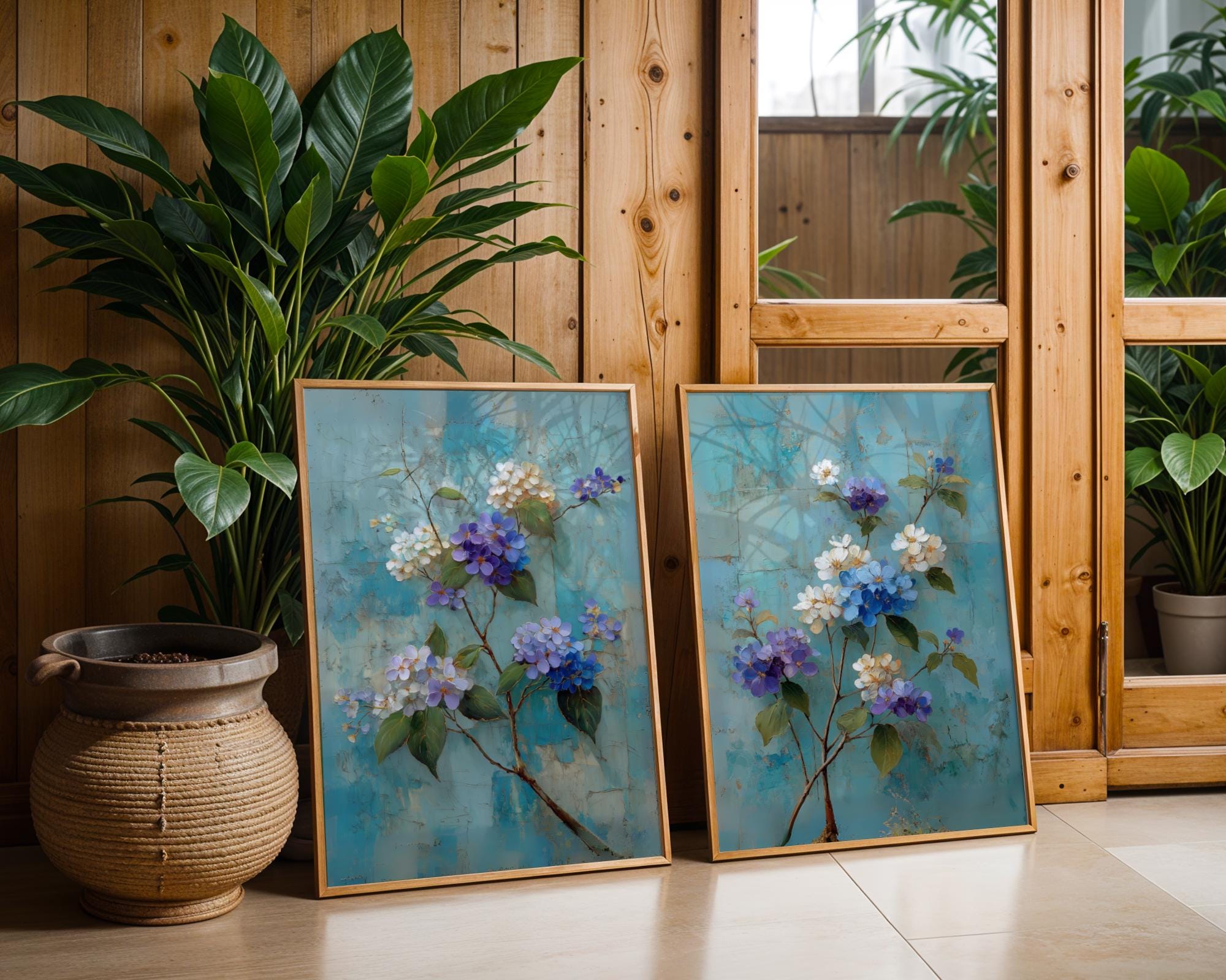 Chinoiserie Floral Wall Art Set of 2, Blue & Purple Hydrangea Prints ...