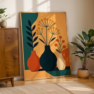 Póster de jarrón abstracto escandinavo, arte mural minimalista moderno, estampado botánico de mediados de siglo, decoración bohemia para sala de estar, estampado artístico neutro