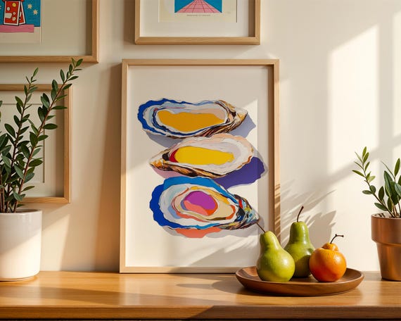 Henri Matisse Style Oyster Wall Art, Colorful Coastal Kitchen Poster or Canvas Print, Modern Nautical Dining Room Decor