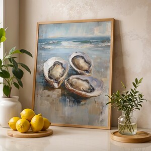 Oyster Still Life Wall Art, Coastal Kitchen Poster Print, Impressionist Seafood Art, Beach House Decor, Ocean Dining Room Canvas