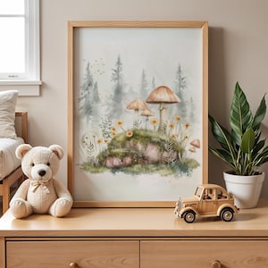 Cottagecore Mushroom Wall Art, Forest Nursery Digital Print, Woodland Nature Decor, Neutral Botanical Art, Instant Download