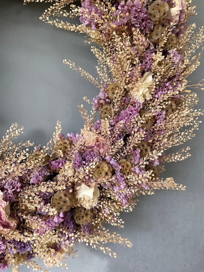 Dried Flower Wreath 18 Golden Cress, Starflower, Purple Statice, and ...