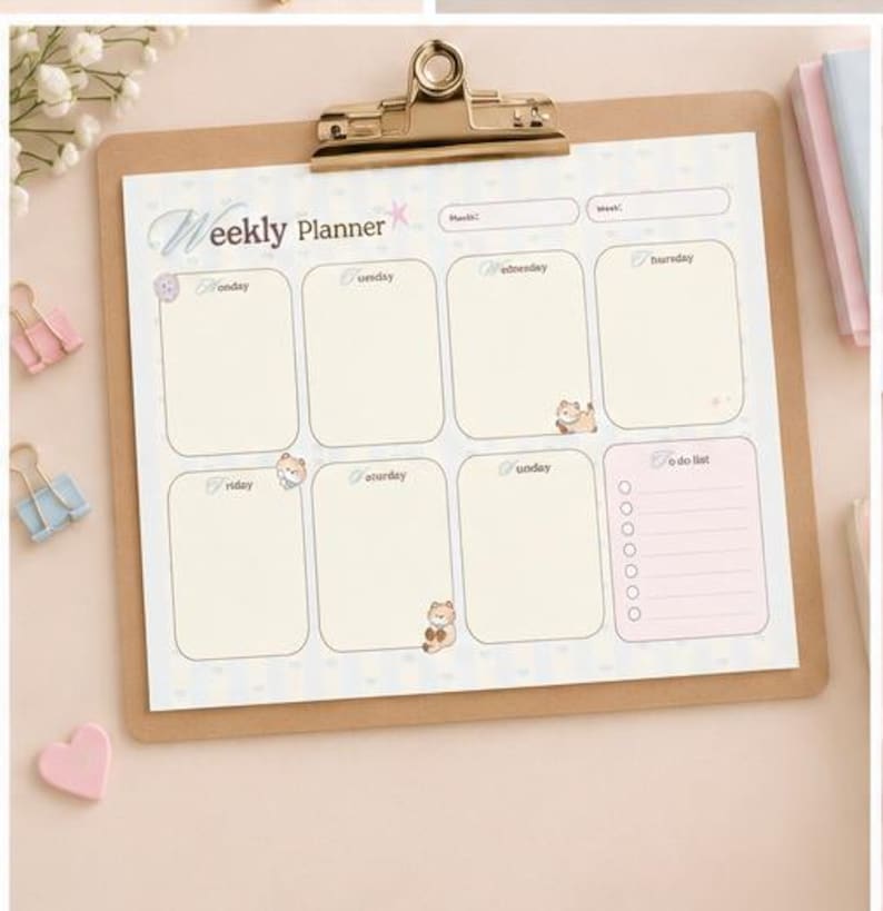 Cute Kawaii Weekly Planner Printable, Pastel Cat Planner, Weekly ...