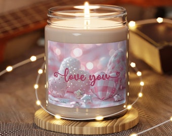 Love You Candle, Valentijnsdagkaars, Verjaardagskaars, Verjaardagskaars, Geurende Sojakaars, 9oz Kaars, Kaarscadeau, Roze Kaars