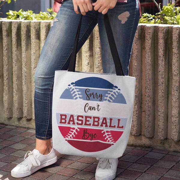 Gepersonaliseerde honkbal Tote Bag, Sorry Cant Baseball Bye Tote Bag met spelersnummer, grappige Baseball Tote Bag, Baseball Mom Bag, 3 maten