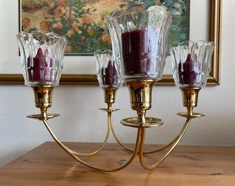 Vintage Brass Candelabra with Tulip Shaped Glass Globes