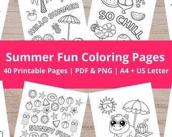 Summer Fun Coloring Pages for Kids - Printable Camp Coloring Page - Hello Summer Activity Sheets - Pool Party Favors - Beach Party Games