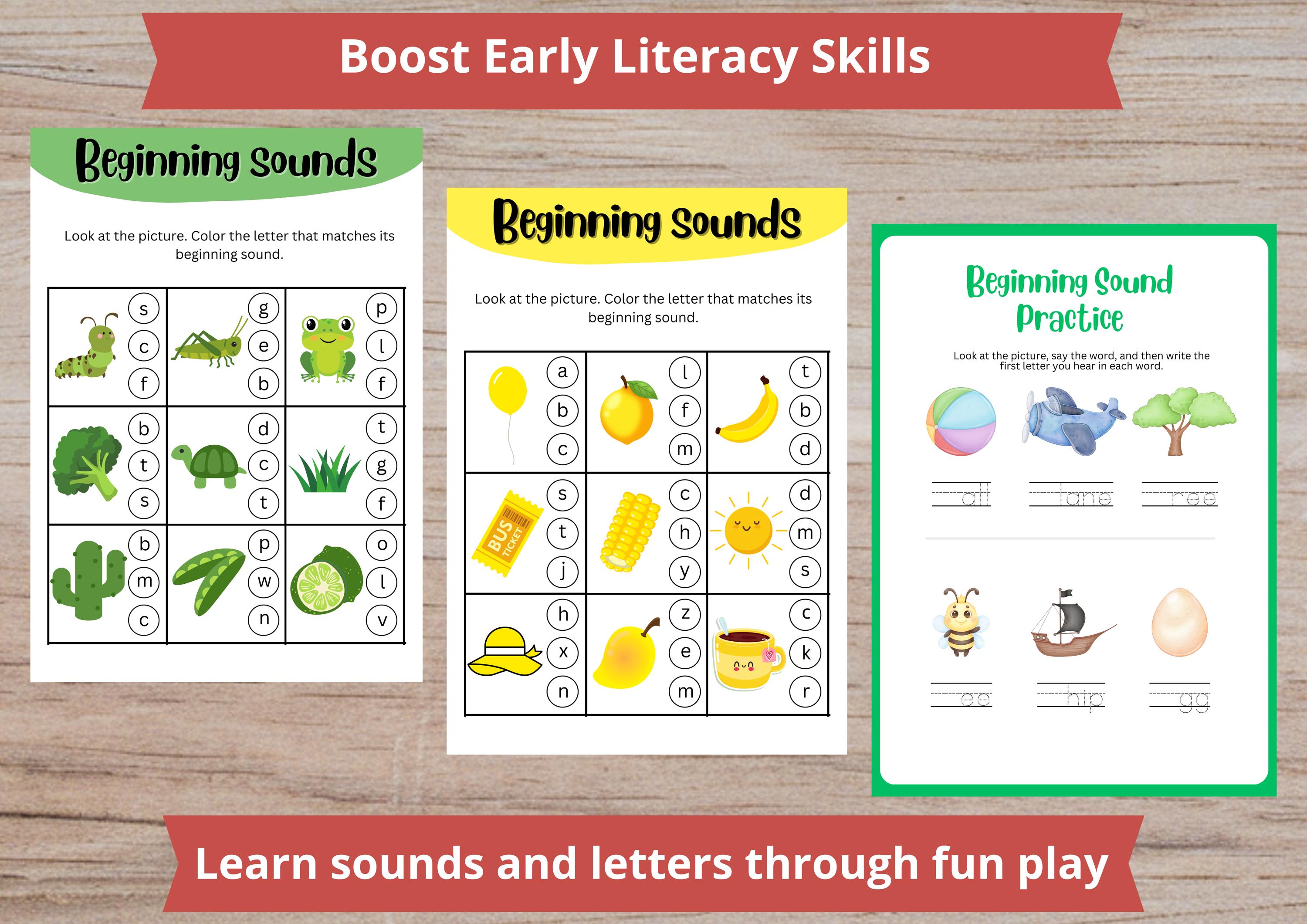 Beginning Sounds Worksheets for Kindergarten & First Grade - Preschool ...