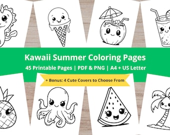 Kawaii Summer Coloring Pages for Kids - Cute Beach Coloring Sheets - Fun Summer Coloring Book - Printable Vacation Activities for Kids PDF
