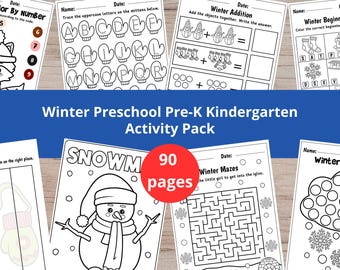 Pacote de atividades de inverno para pré-escola e jardim de infância, atividades infantis de inverno, folhas de exercícios de inverno para pré-escola e jardim de infância, materiais imprimíveis para ensino domiciliar.