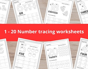 20枚の数字トレースワークシート | 1～20の数字トレース（印刷可能） | 幼稚園児向けワークシート | 筆記練習 | トレース可能な数字、子供向けトレース