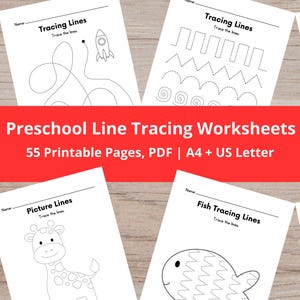 Preschool Line Tracing Worksheets Set – Line Trace Page Printable, Pre Handwriting, Homeschool Busy Book, Kindergarten Learning Curriculum
