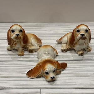 Vintage Basset Hound Figurines | Set of 3 | Adorable Puppy Dog Collectibles | Gift for new dog owner dog lovers Groomer Doggie Day care gift