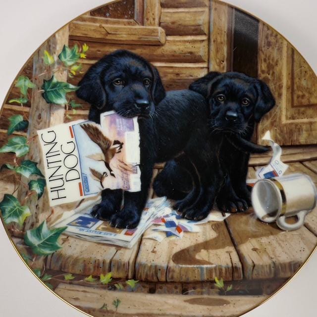 Vintage Puppy Playtime Plate, Jim Lamb Cabin Fever, Rivershore