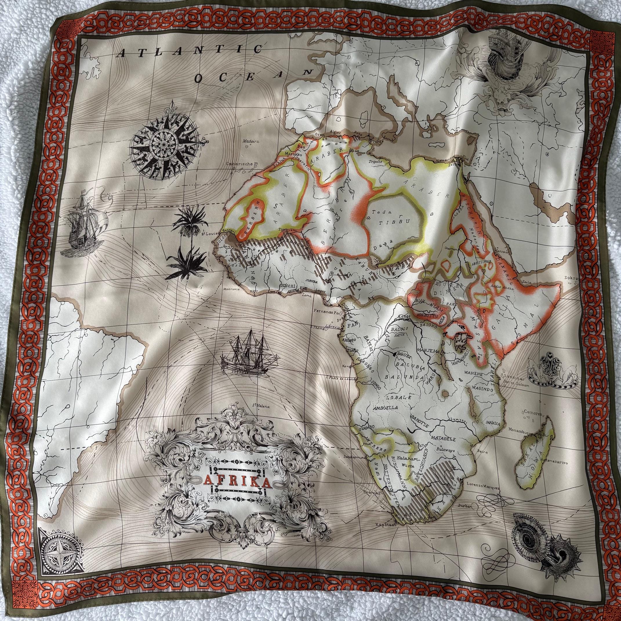 Vintage Talbots Silk Scarf | Africa Travel Map Print | Atlantic