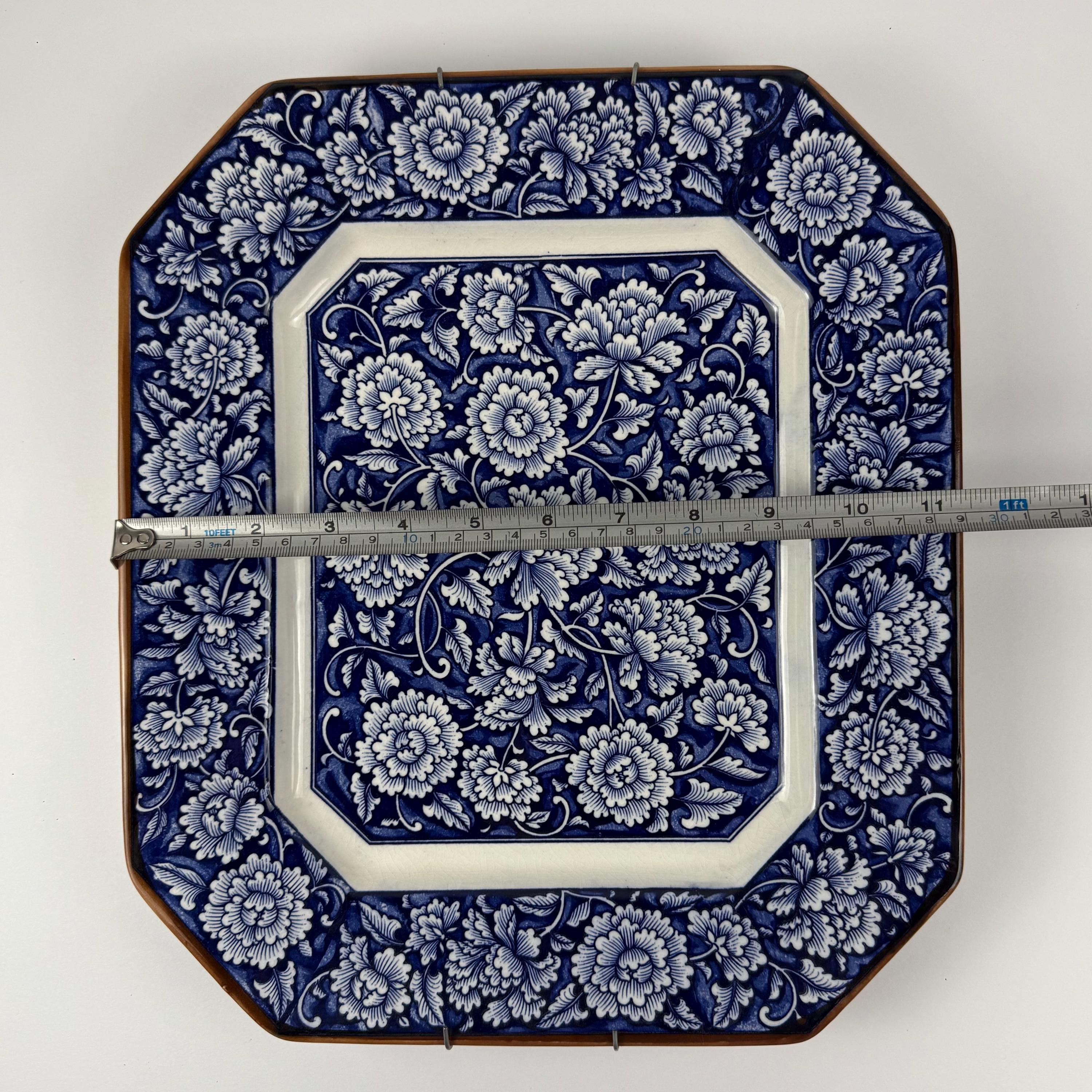 レジンアート(OkinawaBlue・Plate type・900×450・2) Vintage MCI Japan Octagon Plate, Blue & White Peony Floral Decor