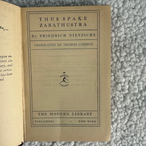 Thus Spake Zarathustra Friedrich Nietzsche Translated by Thomas Common Modern Library 1920s Vintage Philosophy Book | Existentialism Classic