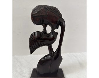 Vintage Romantic Kissing Couple Original Hand Carved Wood 9.5” Statue