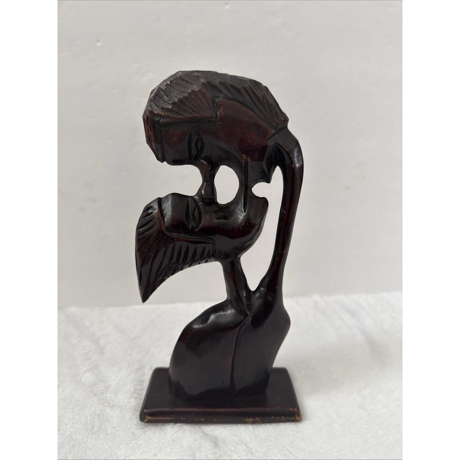 Vintage Romantic Kissing Couple Original Hand Carved Wood 9.5