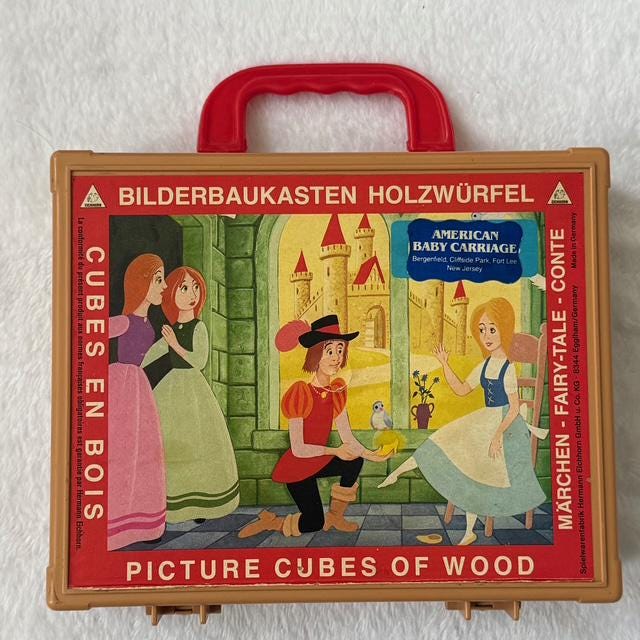 VTG Fairy Tales Wooden Picture Cube Puzzle Set Walt Disney Hermann