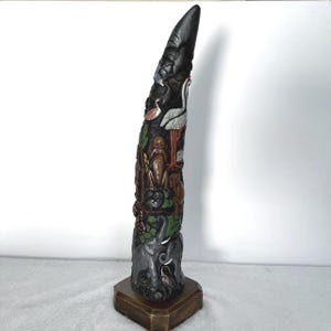 Rare 1960s Carved Faux Tusk Figurine | 4 Wise Monkeys & Forest Animals | Symbolic Mid Century Decor