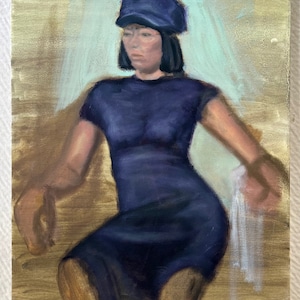 Original Oil On Canvas Painting Stylish African American Black Woman Rare Beauty