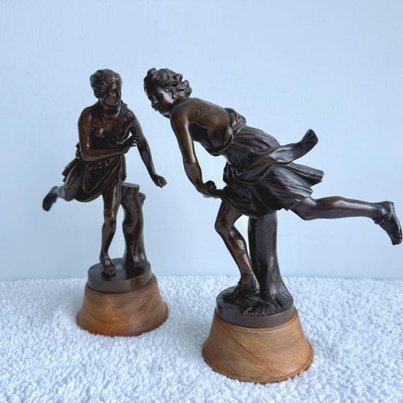 Antique Bronze Atalanta & Hippomenes Statues: F. Barbedienne