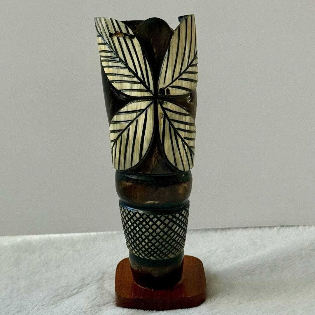 Vintage Hand Carved Horn Tribal Folk Art Cup | Decorative Painted Horn ...