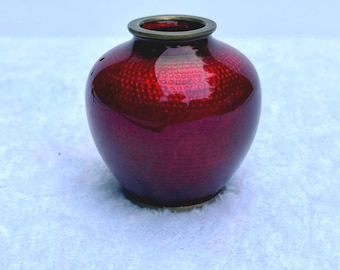 Vintage Japanese Cloisonné Ginbari Vase 3" | Pigeon Blood Red Enamel | Floral Foil Art Mini Vase | Bamboo design