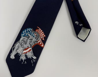 Vintage 1986 GOP Necktie – Hand-Painted Elephant & American Flag