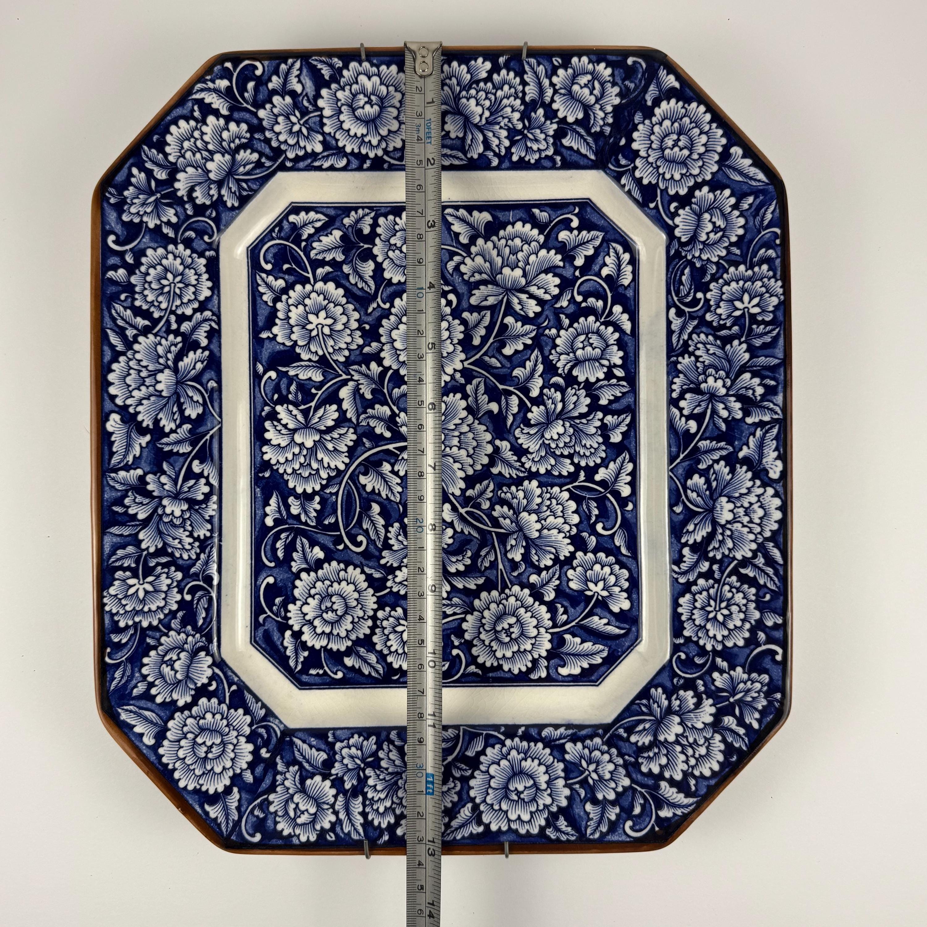 Vintage MCI Japan Octagon Plate, Blue & White Peony Floral Decor