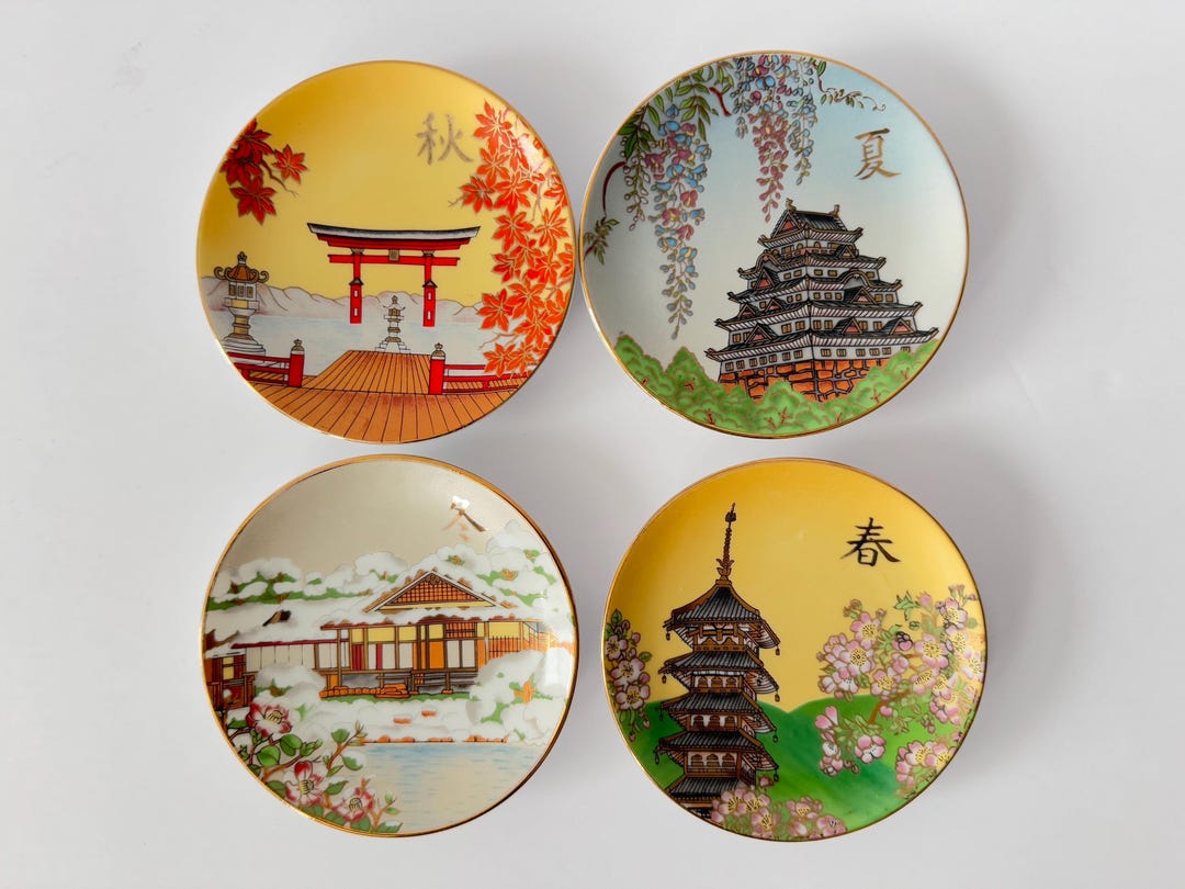 Japanese Spring Tableware Set of 4 Japanese Four Seasons Decorative Plate Collection | 4 Inch ...