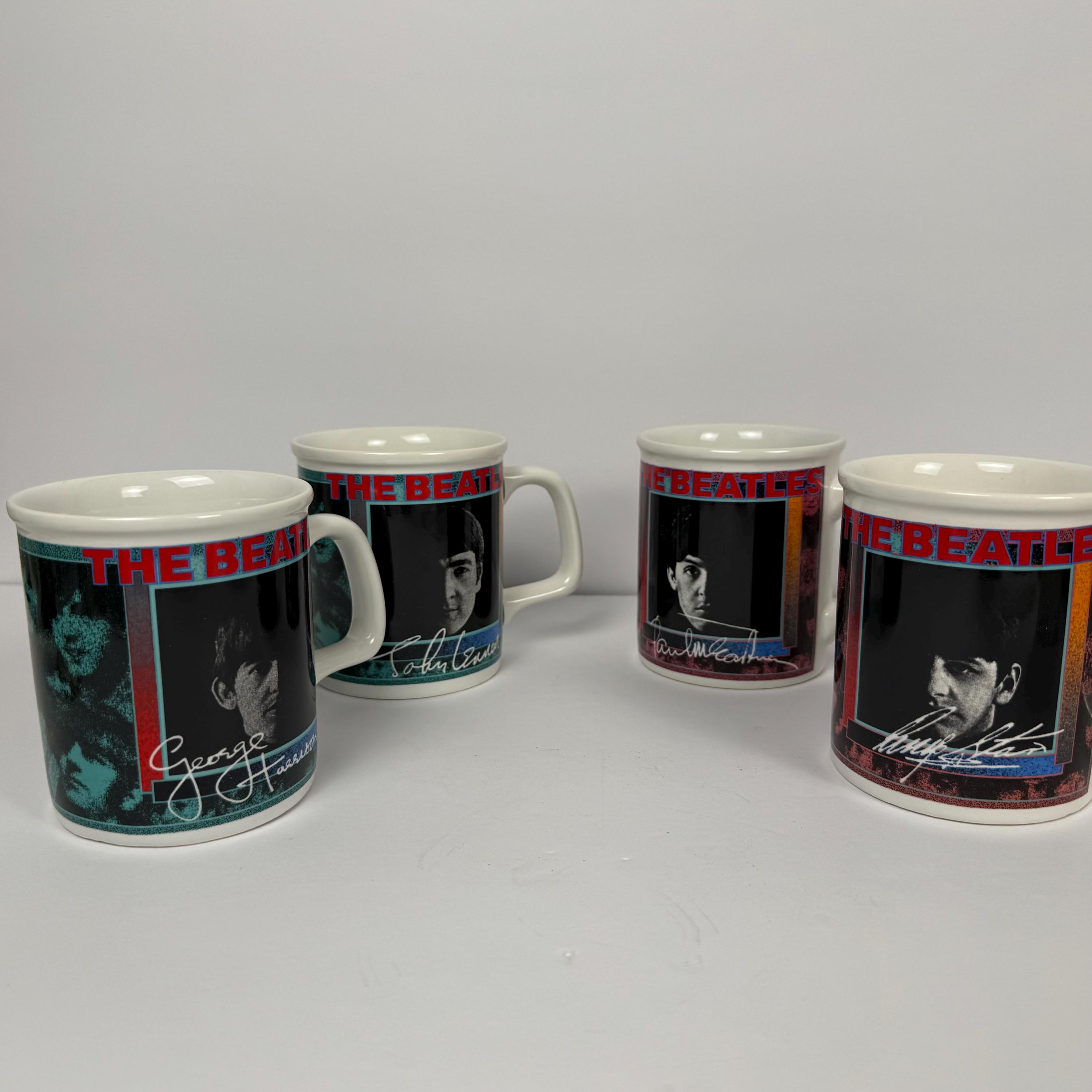 Vintage 1991 Beatles Mug Set, John, Paul, George, Ringo, Apple