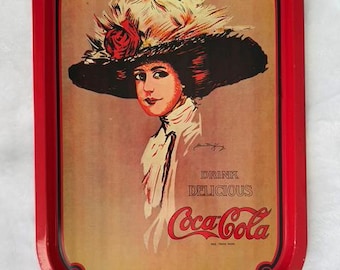 Vintage 1970s Coca-cola Tin Tray, Hamilton King Edwardian Girl
