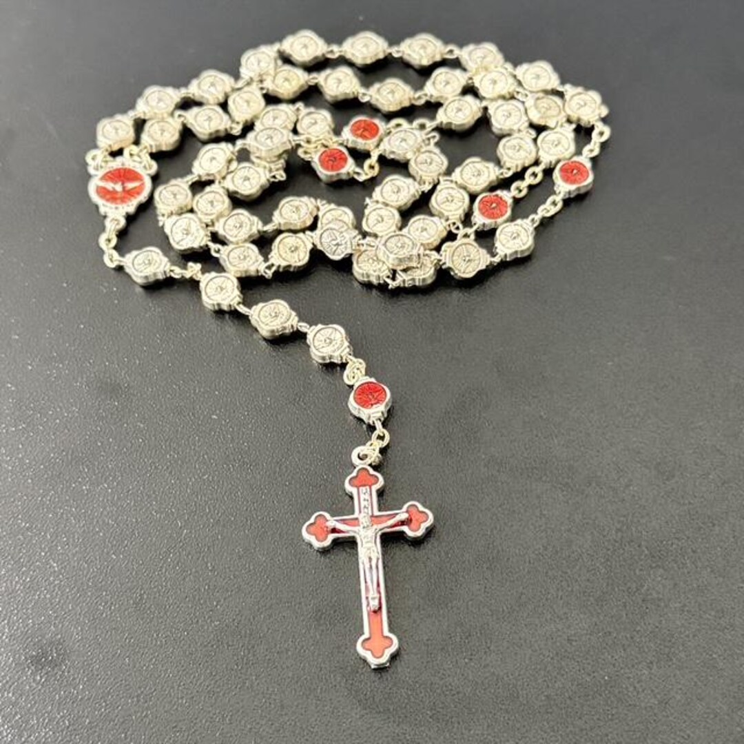 Vintage Catholic Holy Spirit Rosary Red Enamel Crucifix Italy ...