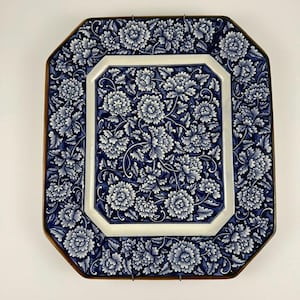 OLD ENGLAND ネイビー 花柄ジャケット 34 Vintage MCI Japan Octagon Plate, Blue & White Peony Floral Decor