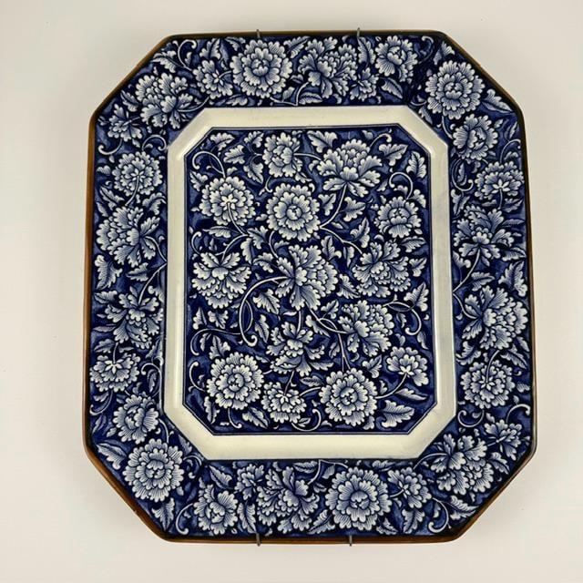 Vintage MCI Japan Octagon Plate, Blue & White Peony Floral Decor