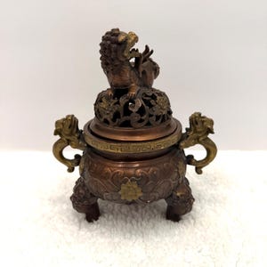 Antique Japanese Bronze Incense Burner Censer | Meiji Era Komainu Lion Dog | Rare Vintage Asian Art Collectible