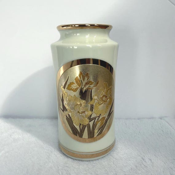 Vintage Art of Chokin Porcelain Vase | 24KT Gold Plated Floral