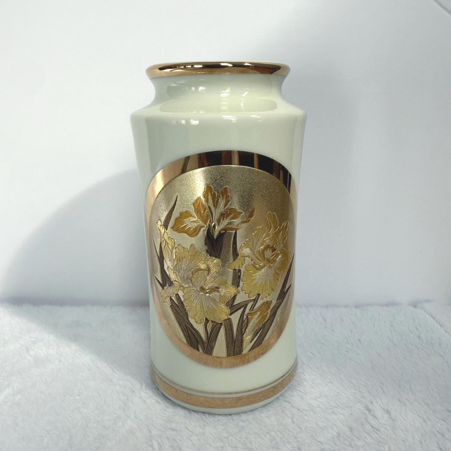 Vintage Art of Chokin Porcelain Vase | 24KT Gold Plated Floral