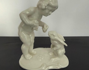 Vintage Hutschenreuther Selb Porcelain Figurine Child Feeding